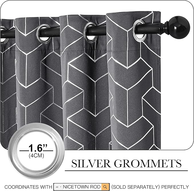 NICETOWN Blackout Curtains for Bedroom, Foil Printed T-Shaped Energy Saving - Image 3