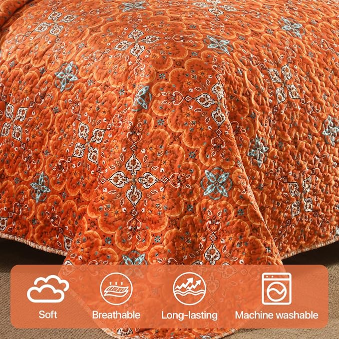 Boho Quilt Twin Set, 3-Piece Hand-Quilted Bedspread, Lightweight All Season - Image 4