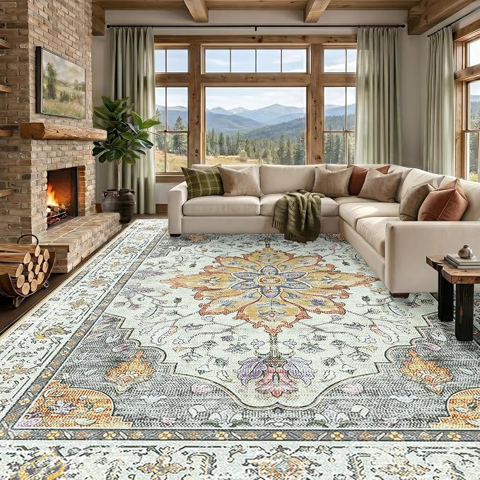 RELEANY Washable Area Rug, Large 10'x12', Water Repellent, Pet Friendly by RELEANY