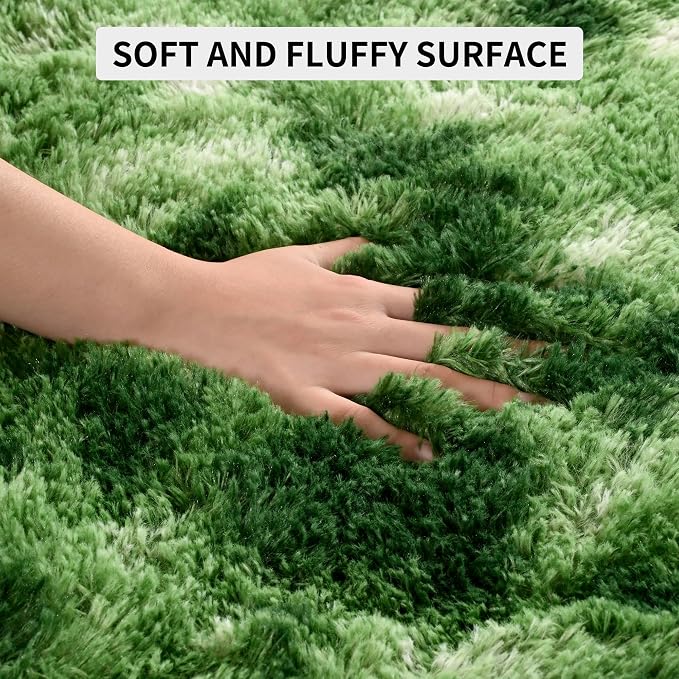 Fluffy Dark Green Rugs for Living Room Bedroom, 5x8 Soft Area Rug Tie-Dyed - Image 7