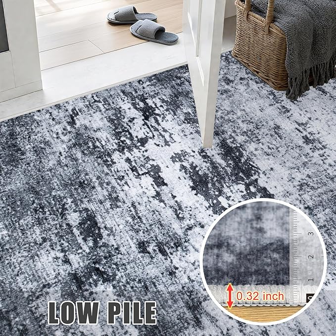3x8 Washable Runner Rug：Modern Abstract Kitchen Carpet Black | - Image 7