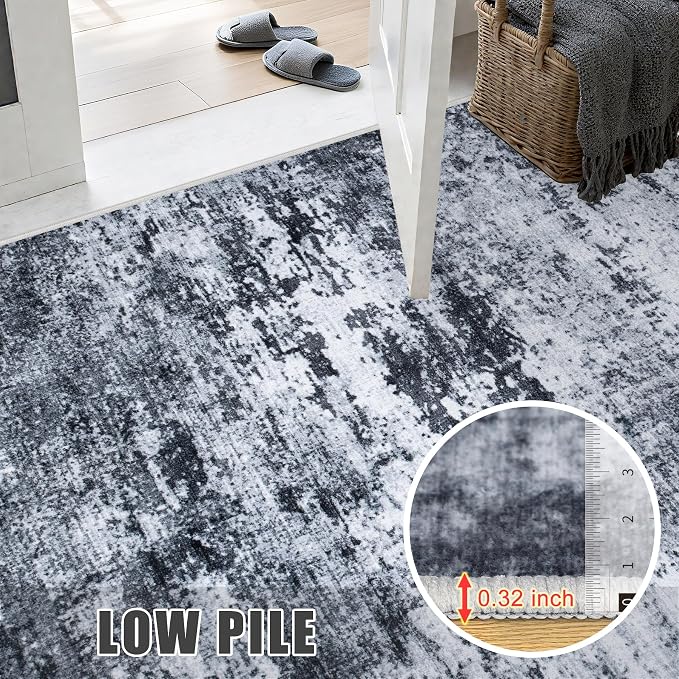 Area Rug Living Room: 5x5 Modern Washable Indoor Carpet Black | - Image 7