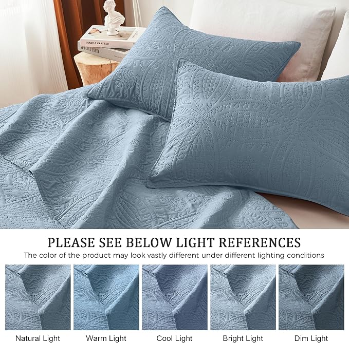 akkialla Dusty Blue Full/Queen Quilt Set, Ultrasonic Lightweight Bedspread - Image 5