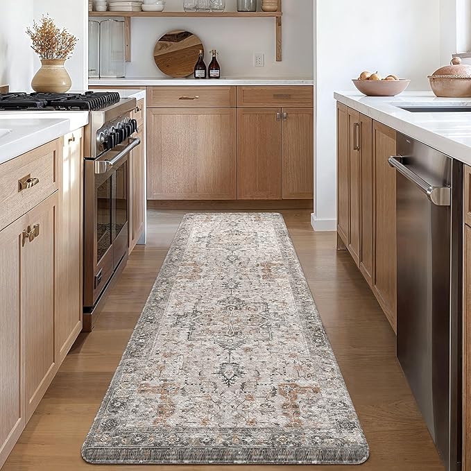 GENIMO 17.3"x59"-0.47 thick Kitchen Mats for Floor, Washable Anti Fatigue Mat for Cushioned, Ergonomic Comfort Foam kitchen Rugs, Non Slip Standing Mat for Home, Sink, Office, Laundry, LightTaupeBrown