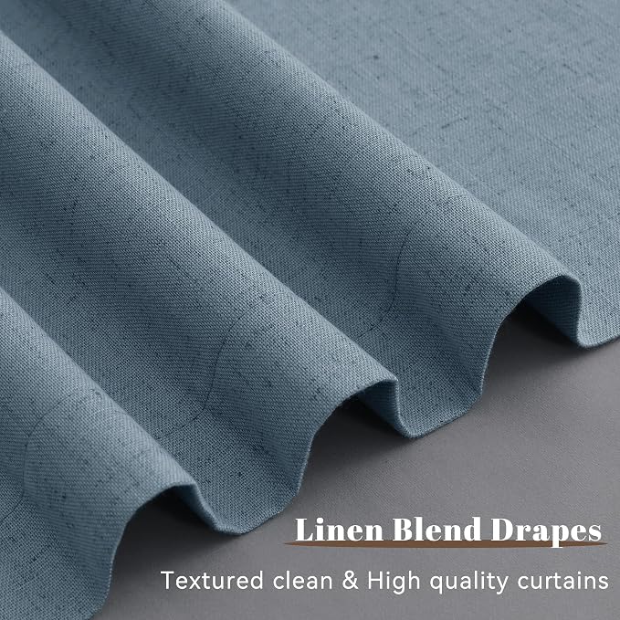 Blue Linen 100% Room Darkening Curtains 120 Inches Long - Image 8