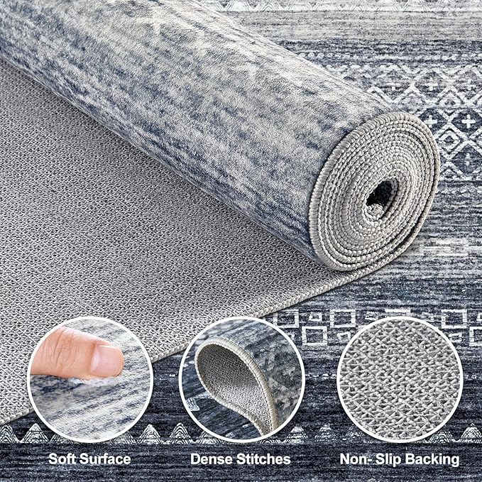 Nakagishi Area Rug Living Room Rugs: 7x10 Machine Washable Boho Large Neutral - Image 3