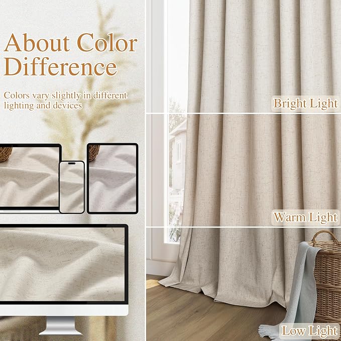 100% Blackout Linen Curtains for Bedroom 90 inches Long, Thermal Insulated Room - Image 7