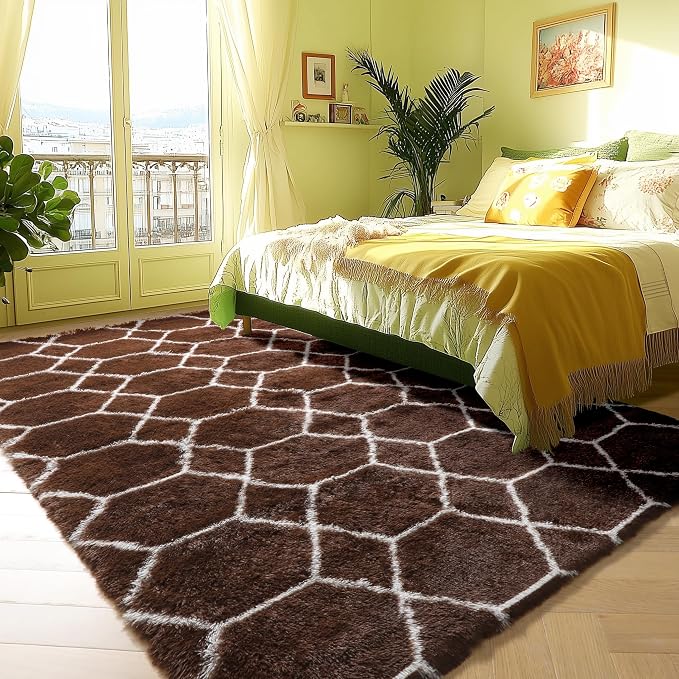 5x7 Area Rugs for Living Room Bedroom, Fluffy Brown and White Throw Rug - Image 5
