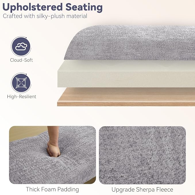 Upholstered Entryway Bench, 58.7" Modern Bedroom Bench, Curved Armrests - Image 3