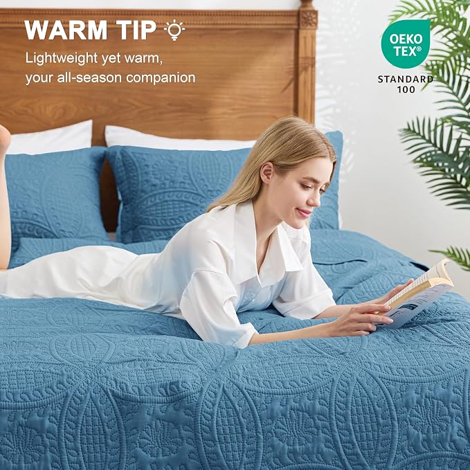 Love's cabin King Size Quilt Bedding Set Misty Blue Bedspreads - Image 4