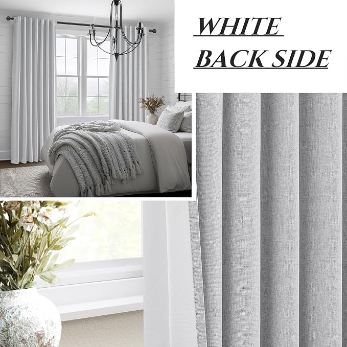 Light Gray 100% Blackout Linen Curtains 120 Inches Extra Long 2 Panels Set - Image 7