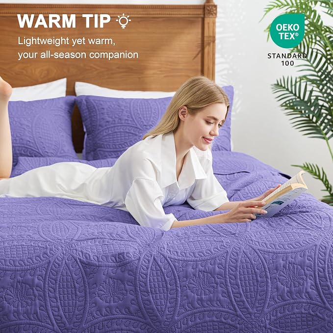Love's cabin Quilts for Full Bed Deep Purple Bedspreads Bedding Set - Image 4