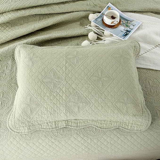 ROOMLIFE Quilt Set King Size 3D Floral Embroidery Pattern 3-Piece Cotton - Image 5