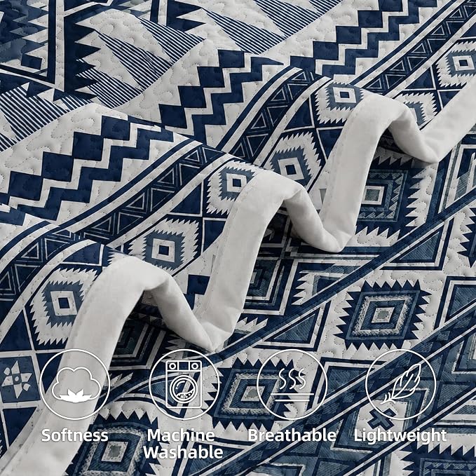 akkialla Reversible Blue Boho King/Cal King Quilt Set, 2-Piece Bohemian Aztec - Image 7