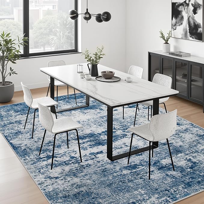 Area Rug Living Room: 5x5 Modern Washable Indoor Soft Carpet Blue | - Image 4