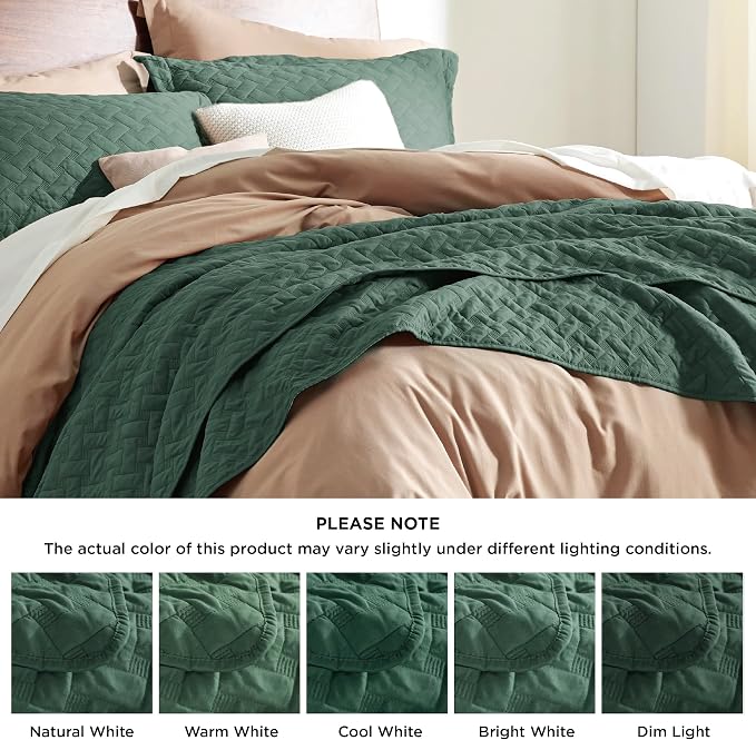 Bedsure Quilts Queen Size, Lightweight Comforter Set, Dark Green Bedspread | - Image 6