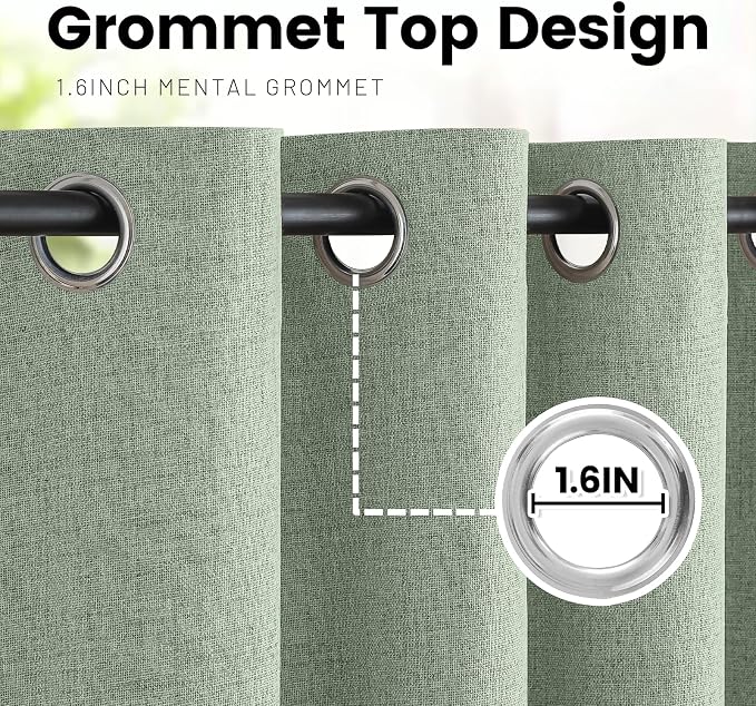COSVIYA Sage Green Linen Curtains 100% Blackout Grommet Drapes 90 Inches | - Image 4
