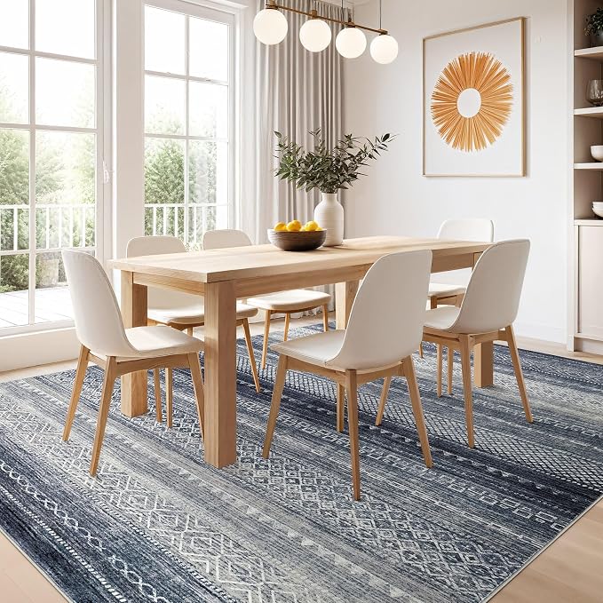 Nakagishi Boho 9x12 Area Rug Living Room Rugs Machine Washable Blue | Soft - Image 7
