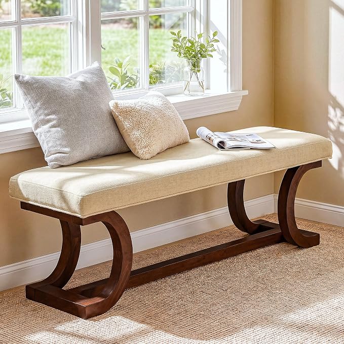 48-Inch Upholstered Bench, Solid Wood Entryway Bench - Image 4
