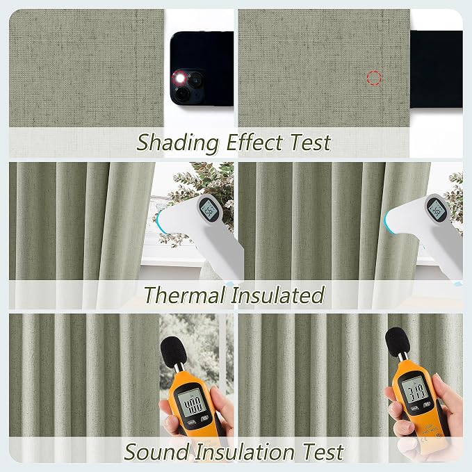 Sage Green 100% Blackout Linen Curtains 84 Inch Length 2 Panels Set - Image 5