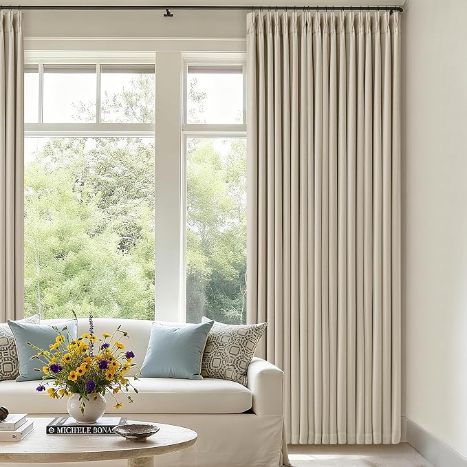 Oatmeal Pinch Pleated 100% Blackout Linen Curtains 80 Inch Length 2 Panels | - Image 9