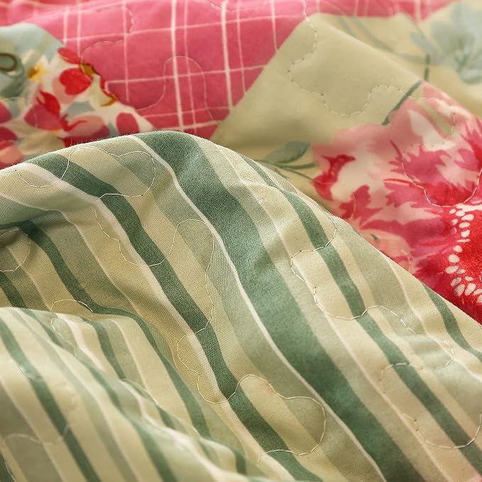 Cmfshape Summer Floral King Quilted Bedspread, Romantic Pink Quilt Set King - Image 4