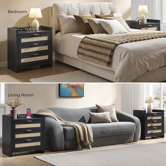 SICOTAS Rattan Nightstand Larger Bedside Table - Image 8
