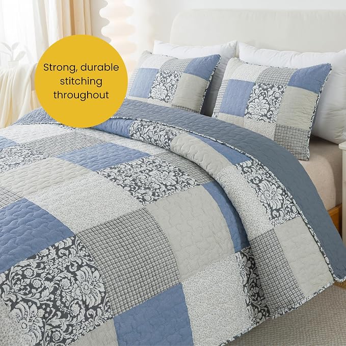 SLPR - Sweet Dreams Blue Patchwork Cotton Quilt Set, King - Image 4