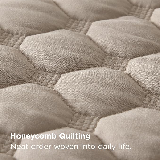 Bedsure Quilts Queen Size, Classic Honeycomb Quilting Comforter Set Taupe | - Image 3