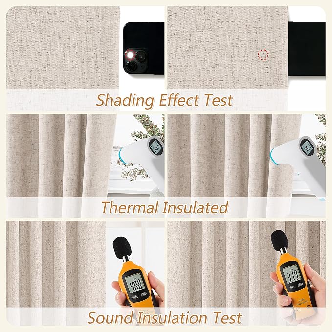 Oatmeal 100% Blackout Linen Curtains 63 Inch Length 2 Panels Set - Image 5
