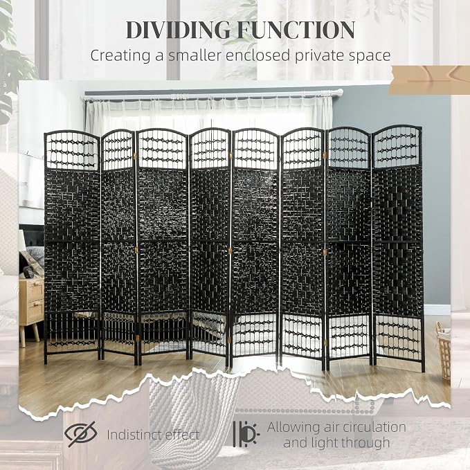 HOMCOM 8 Panel Room Divider, Folding Privacy Screen, Wave Fiber Freestanding - Image 6