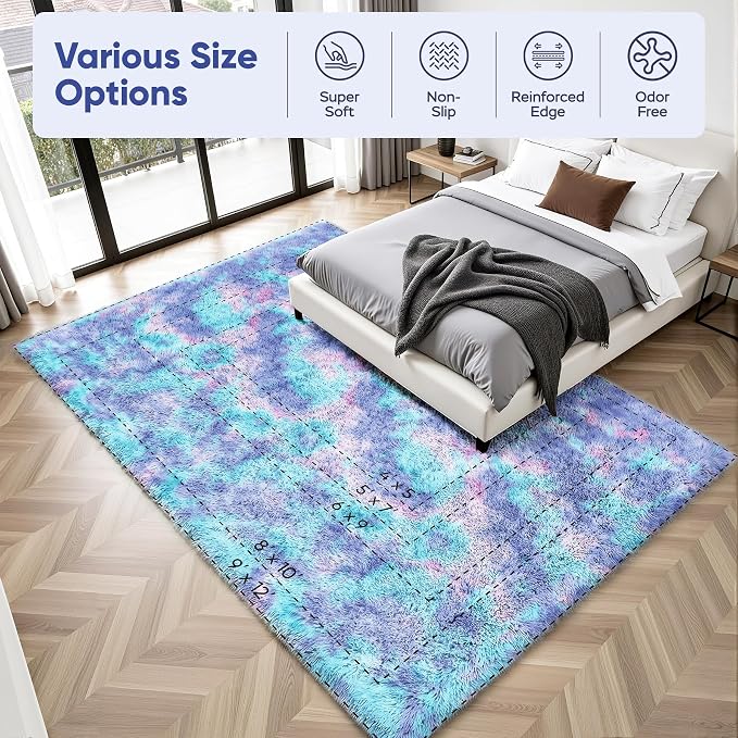 PLHXFR 6x9 Area Rugs Living Room: Fluffy Bedroom Soft Shag Rug Kid Rainbow | - Image 9