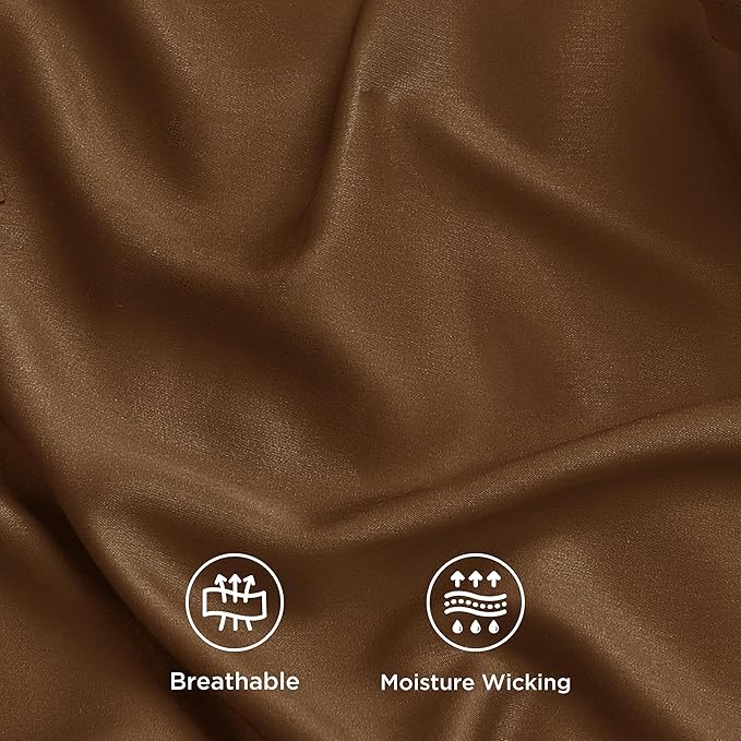 Bedsure California King Sheet Sets, Cooling Sheets for Hot Sleepers, Rayon Derived from Bamboo, Breathable & Soft, Deep Pocket Up to 16 Inches, Hotel Luxury Silky Bedding, Brown