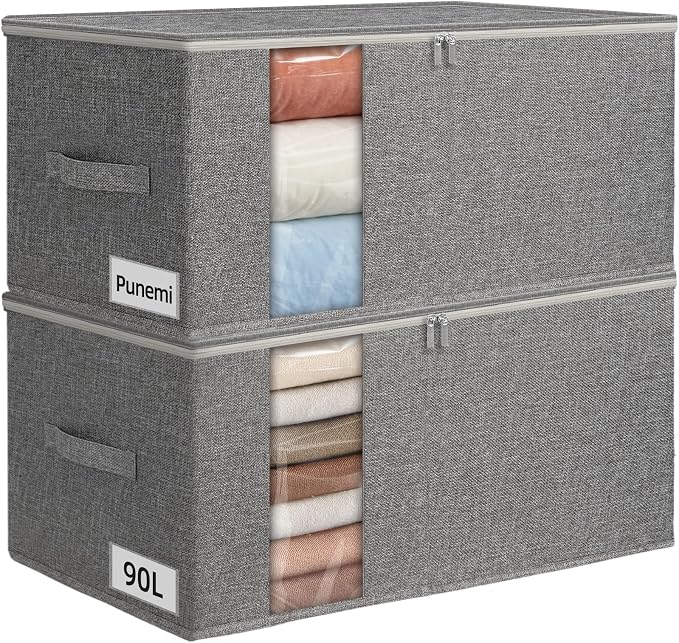 punemi 90L Rigid-Sided King Size Comforter Storage Bag, 2 Pack, Stackable Design by Punemi