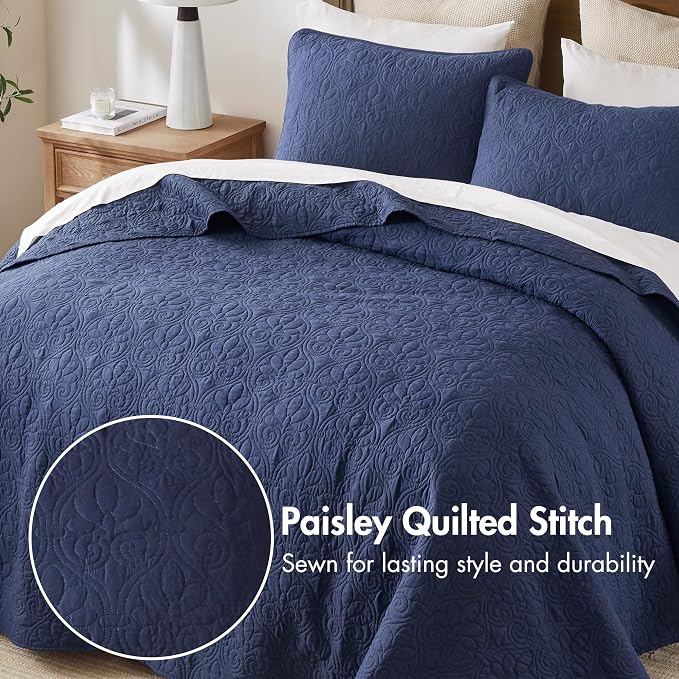 Madison Park Queen Quilt Bedding Set, Cottage-Inspired Damask, Classic Stitch - Image 3