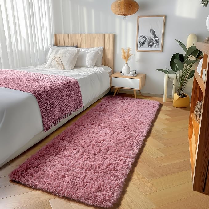 Blush Runner Rugs for Bedroom Living Room, Fluffy 2x6 Bedside Hallway Area Rug - Image 5