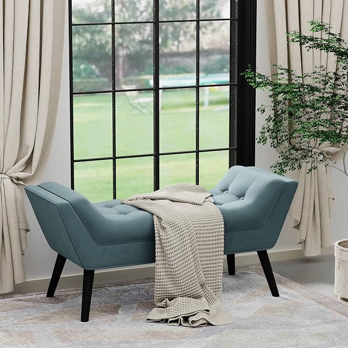 Velvet Bed Bench, Upholstered Entryway Ottoman Bench Seat - Image 5