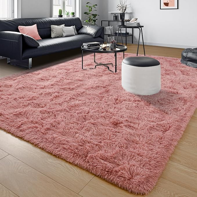 Blush Pink Area Rugs for Living Room Girls Bedroom, 5x8 Fluffy Shaggy Dusty - Image 8