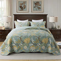 3-Piece Quilt Set Quilted Bedspread Cotton Coverlet Set Floral Printed by Travan
