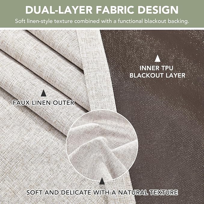 Deconovo Faux Linen 100% Blackout Curtains - Image 4