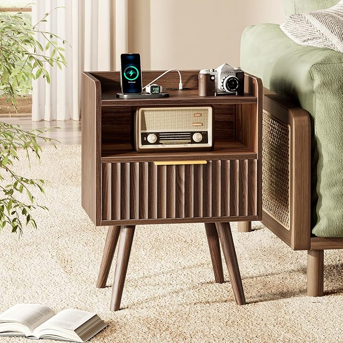 Huuger Nightstand with Charging Station, USB-C Port, End Table | Fluted Night - Image 4