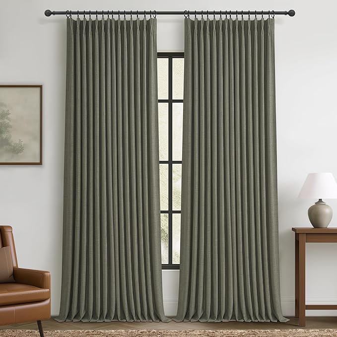 Extra Long 132 Inch Greenish Grey Floor to Ceiling Curtains by PleatedDrapes