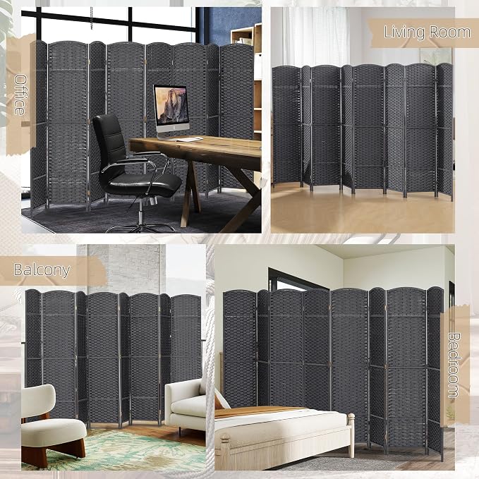 HOMCOM Room Divider 8 Panel Folding Privacy Screen 5.6' Tall Charcoal Gray | - Image 6