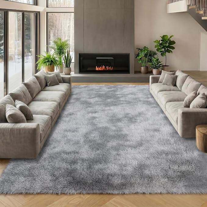 5x8 Area Rugs for Living Room Bedroom, Fluffy Tie-Dyed Light Grey Shag Rug - Image 8