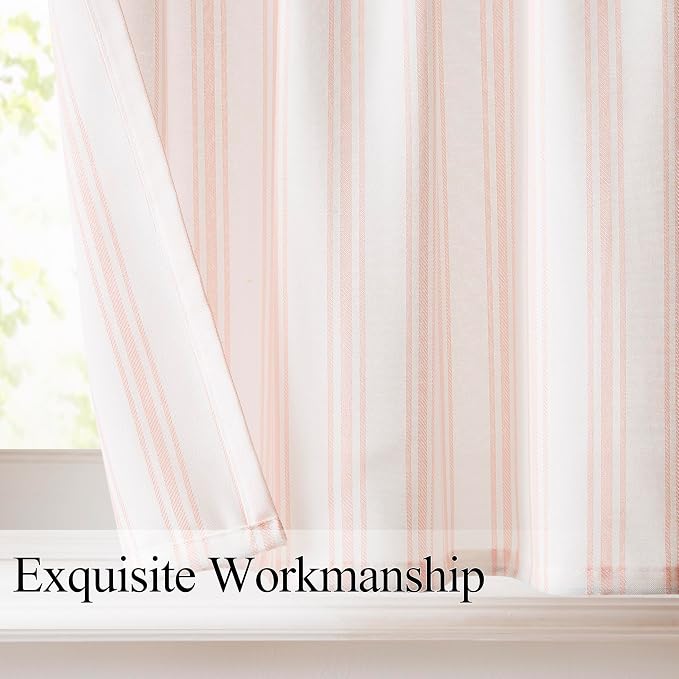 ZJDECOR Cotton Blended Pink Vertical Stripe Tiers Panels, Semi Sheer, Rod Pocket - Image 4