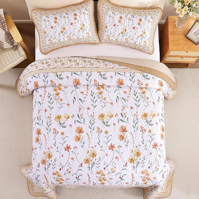 WONGS BEDDING Fall Quilts Set King, Spring Summer Garden Quilt Set, Microfiber - Image 3