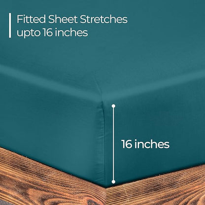 ROYALE LINENS 300 Thread Count 100% Long Staple Combed Cotton Fitted Sheet California King - Super Soft Deep Pocket Bottom Sheet - Fitted Sheets Only - Elastic Sheets (Cal King, Teal)