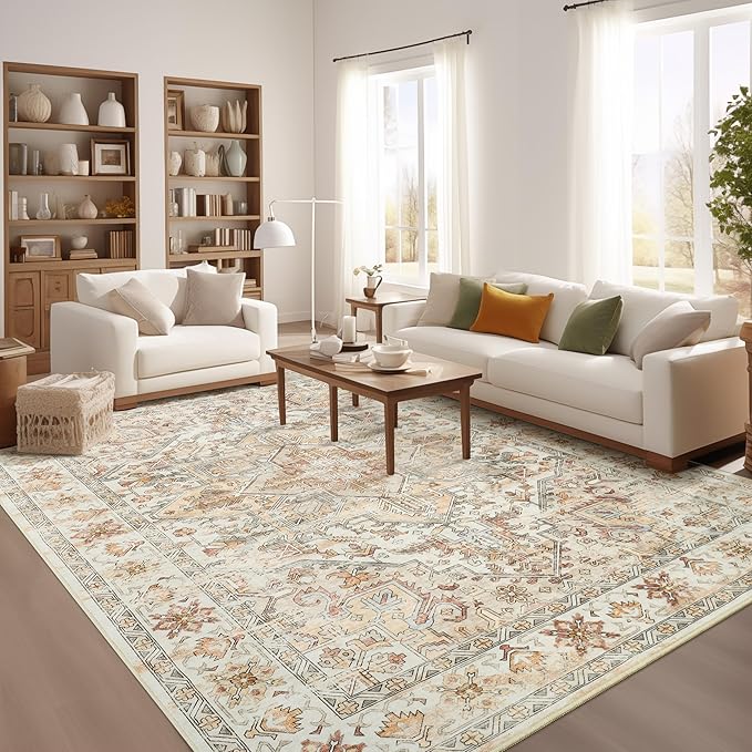 zesthome Area Rugs 6x9, Large Rugs for Living Room, Stain Resistant Washable Rug, Rugs for Bedroom with Non Slip Backing, Ultra-Thin Vintage 6x9 Area Rug