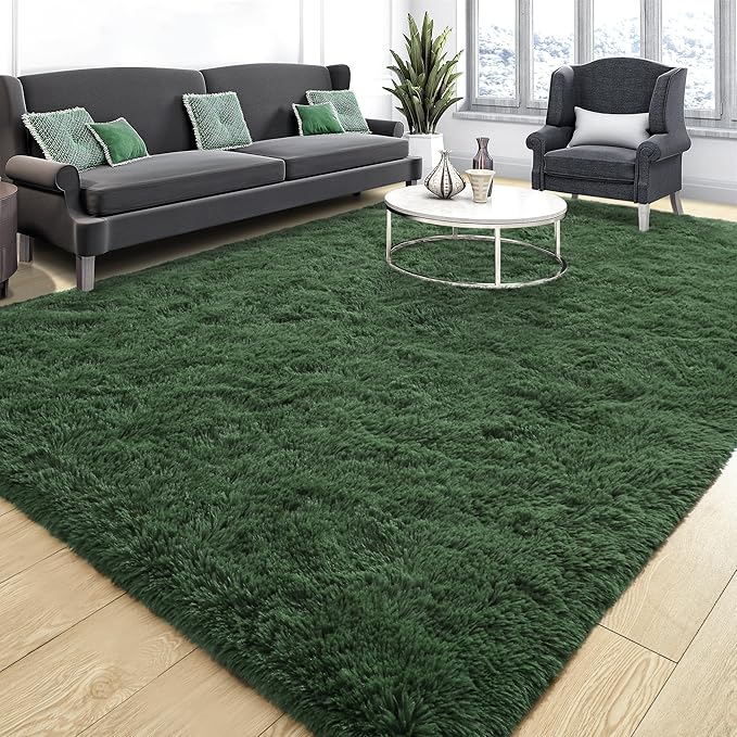 Fluffy Dark Green Rugs for Living Room Bedroom, 5x8 Soft Area Rug Forest Hunter by Tepook