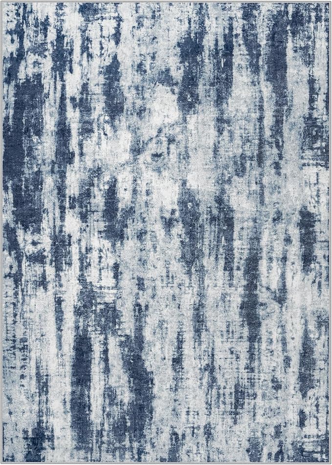 8x10 Area Rugs for Living Room: Washable Abstract Blue Grey Badroom Carpet | - Image 2